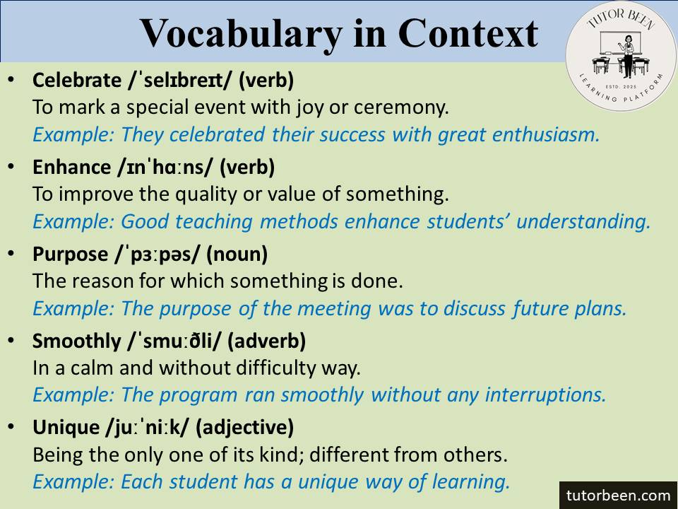 vocabulary learning words with meaning and example