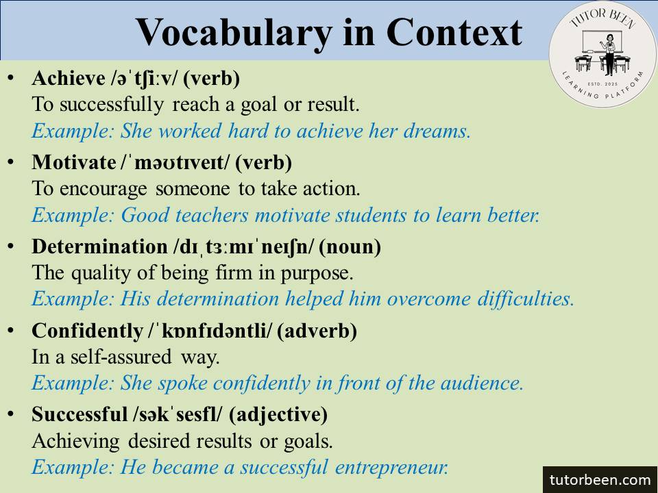 vocabulary learning words with meaning and example.
