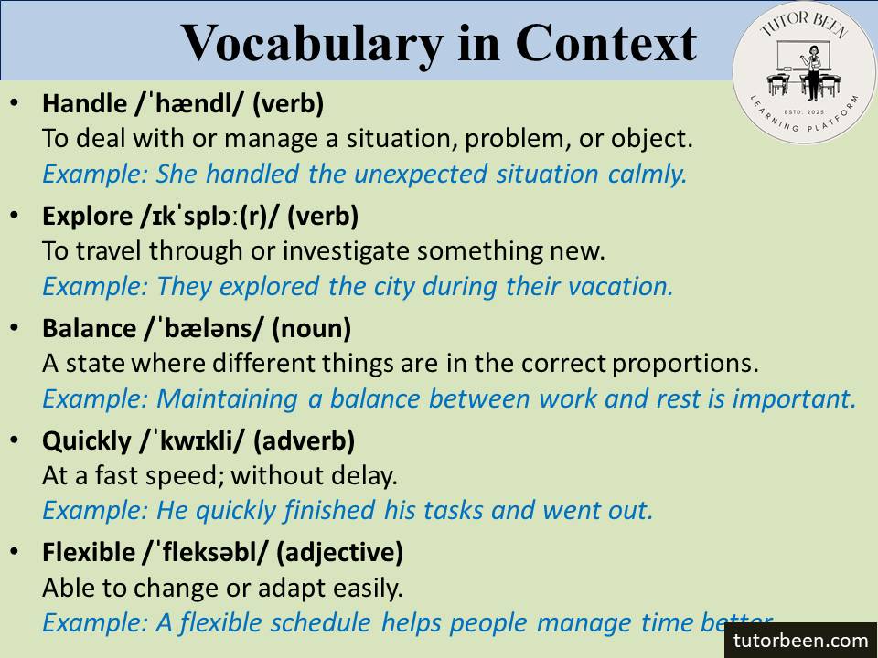 vocabulary learning words with meaning and example.