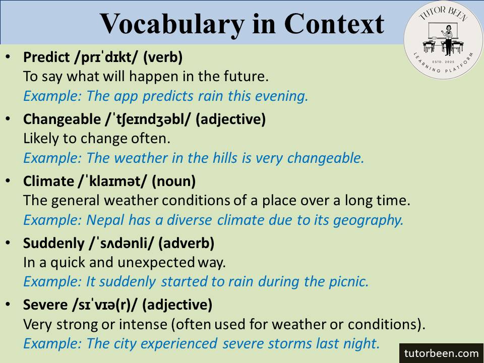 vocabulary learning words with meaning and example.